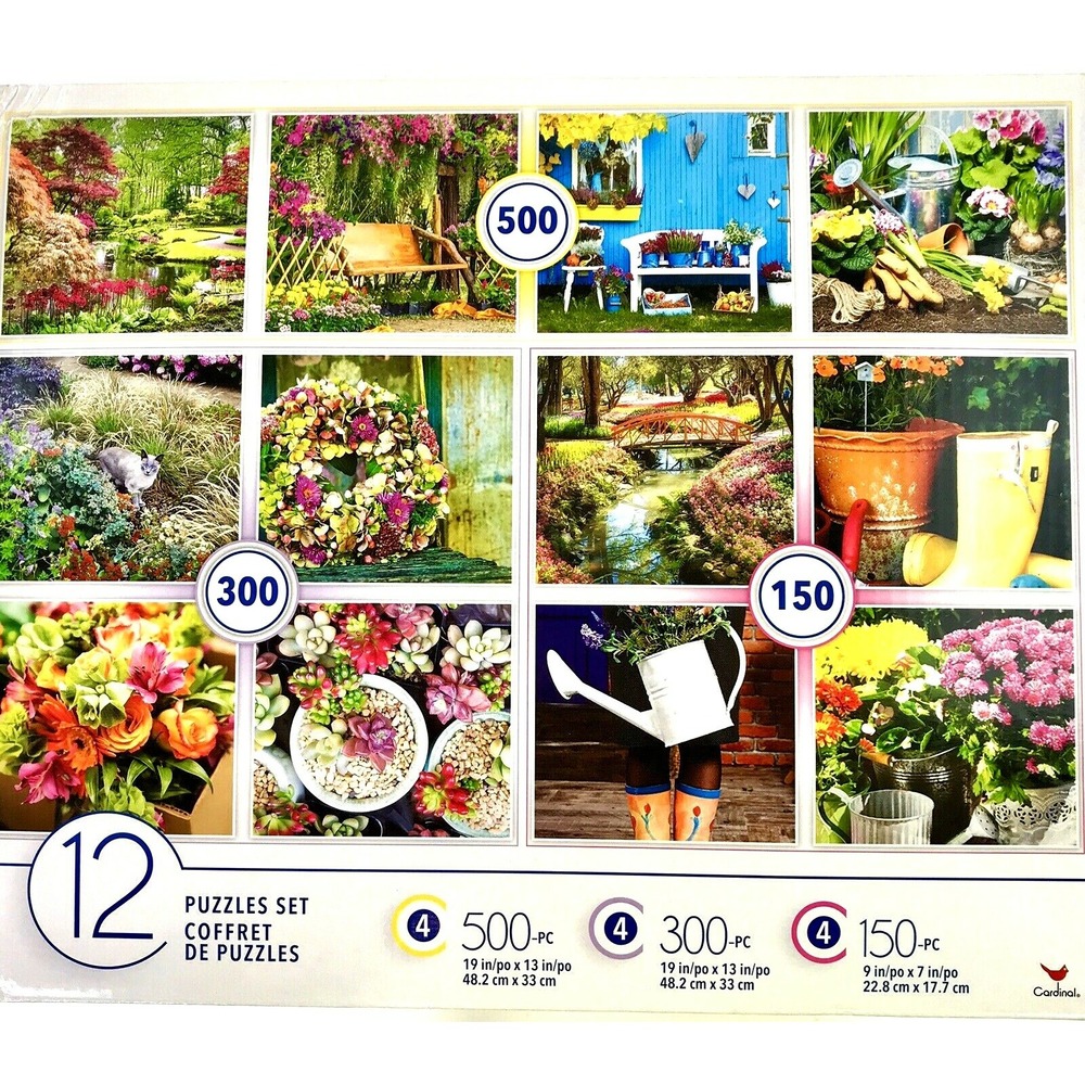 Cardinal Gardens & Flowers Multi Pack 12  Different Jigsaw Puzzles & Sizes